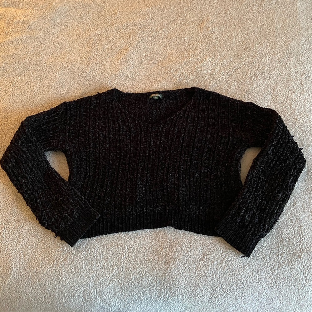Wild Fable Black Cropped Chenille Sweater